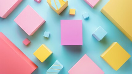 Geometric pastel blocks on a colorful background