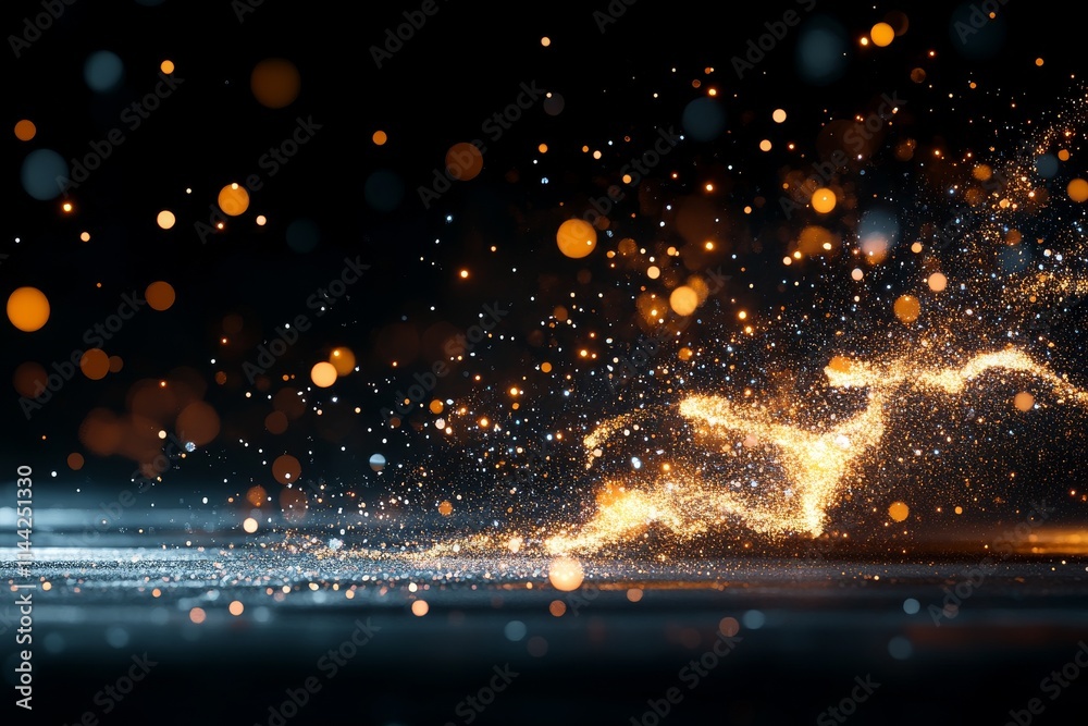 Poster Light particles create a mesmerizing display in a dark setting with vibrant colors and sparks