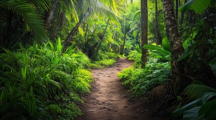 A secluded hiking trail on Hawaii Island leading through dense tropical jungle