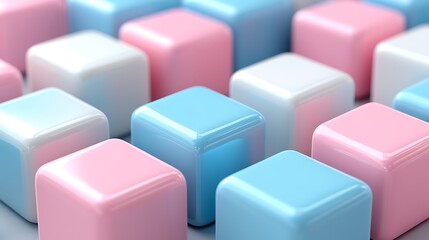 Fototapeta premium Pastel Cubes Abstract D Render of Pink Blue White Blocks