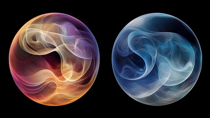 Obraz premium Abstract spheres with swirling smoke-like forms.
