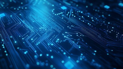 High-Tech Background in Blue with Quantum Circuit Elements