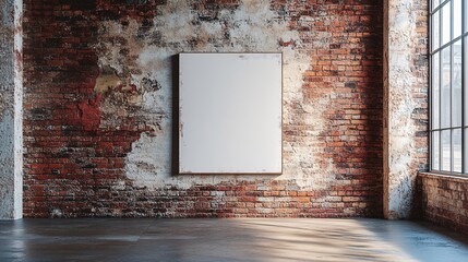 Blank canvas frame on a red brick wall in a vintage art gallery style, offering space for custom artwork or designs.
