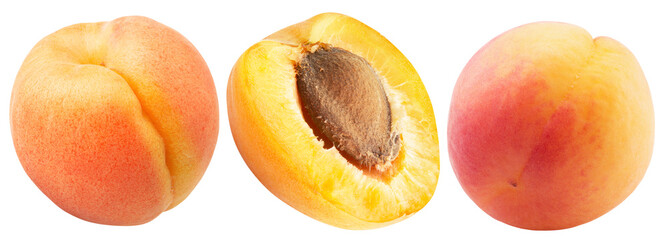 set of peaches isolated on white background