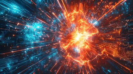 Obraz premium Futuristic Quantum Explosion with Circuit Board Effects