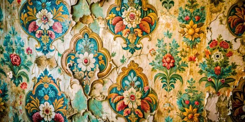 Old Wallpaper Texture Close Up, Vintage Wall Paper Background, Grunge Paper Design, Eye-Level Shot, Retro Wallpaper Pattern