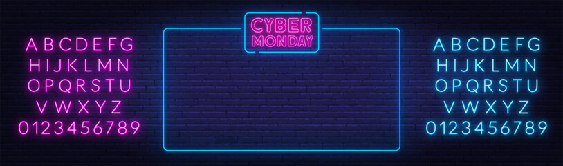 Fototapeta premium Cyber Monday frame sign on brick wall background.