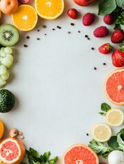Vibrant Mineral Rich Produce Flatlay on Minimalist Background with Copy Space
