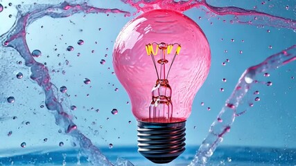 Pink Lightbulb Splash: A  pink lightbulb, symbolizing innovation and creativity, bursts through a wave of water, reflecting the power of ideas and fresh perspectives.