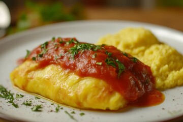 Savory Egg Dish with Tomato Sauce and Polenta