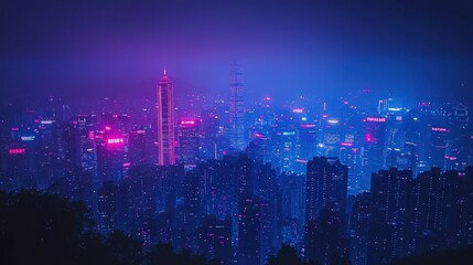Obraz premium Neon Cityscape at Night: A Breathtaking View of Hong Kong's Skyline