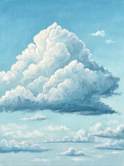 ** A fluffy cloud drifts peacefully in a bright blue sky, enhancing the serene landscape.  
**