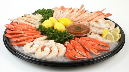 Fresh Seafood Platter with Shrimp, Crab, Lemon, and Cocktail Sauce