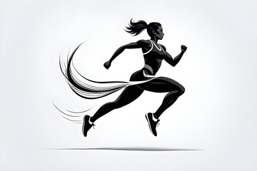 Fototapeta premium abstract stylized black icon of a runner silhouette on white background