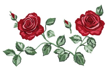 Fototapeta premium Delicate Embroidered Roses and Leaves Design
