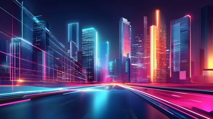 Fototapeta premium Neon-Lit Urban Landscape with Futuristic and Vector Elements