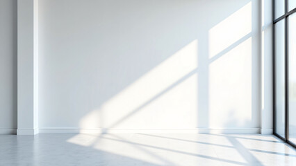 Obraz premium Empty white room, white walls, white floor,Minimalist white room with sunlight streaming through windows