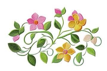 Detailed Embroidery Design of Blooming Flowers and Vines