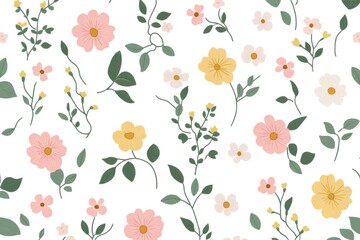 Delicate Floral Embroidery Pattern on White Background