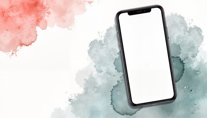 Smartphone with blank screen on watercolor background, time management theme
