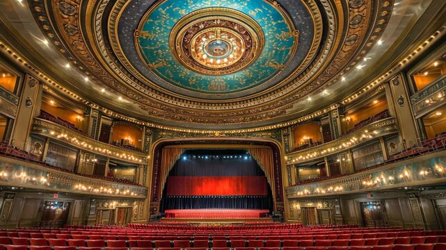 Grand interior of a historic theater featuring ornate architecture and rich colors in a vibrant setting
