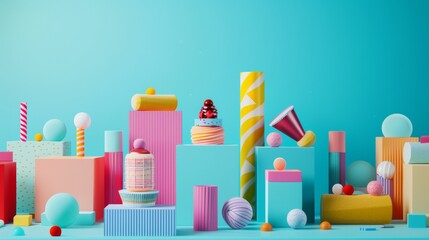 Colorful abstract composition with geometric shapes and pastel tones