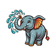 A playful African elephant playfully sprays water from its trunk, splashing joyfully in the sun.  Its ears are wide, showcasing a happy expression.