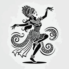 A Balinese traditional dance dancer dances with excitement