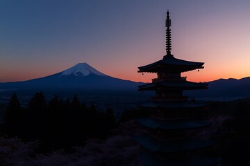 Chureito pagoda at Fuji mountain. Beautiful japanese landmarks and landscapes