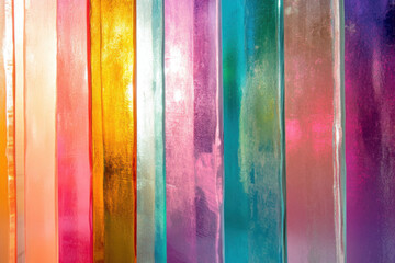 Dichroic glass, which has the ability to filter and project the colors of everything behind it, the vertical stripes and soft focus of the photo are created by the unique texture of dichroic glass