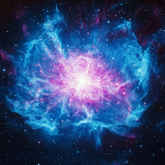 Brilliant view of a glowing supernova in the cosmic vastness of space displaying vibrant blue and pink hues