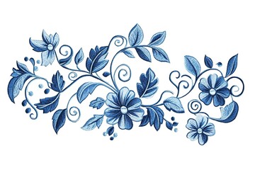 Fototapeta premium Detailed Embroidered Floral Design in Deep Blue Tones