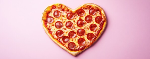 Fototapeta premium Heart shaped pepperoni pizza served on color background,Set of Valentine day,love and romantic banner,dating couple,dinner holiday meal concept,Romantic wedding.