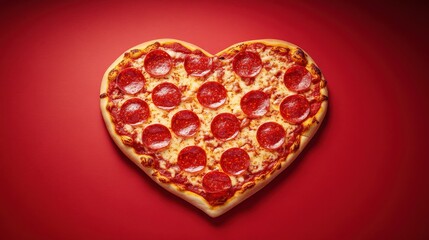 Fototapeta premium Heart shaped pepperoni pizza served on color background,Set of Valentine day,love and romantic banner,dating couple,dinner holiday meal concept,Romantic wedding.