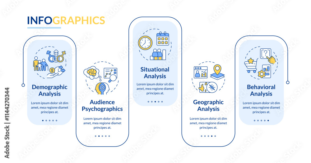 Poster audience analysis rectangle infographic vector. customer data studying. digital marketing strategy. 