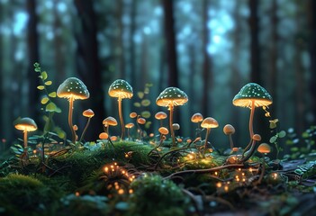 Macro world, forest and mushrooms