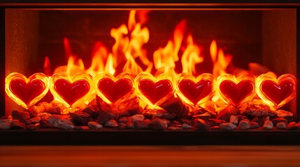 Fototapeta premium Romantic Fireplace with Glowing Hearts