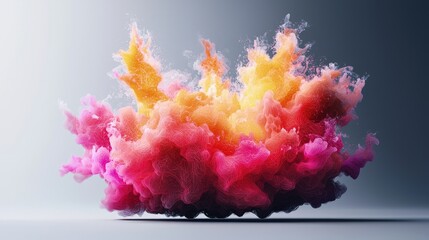 Fototapeta premium Vibrant pink and orange smoke explosion floats against a clean grey studio background.