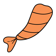 Hand drawn cartoon fresh shrimp tail on white background.