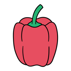 Hand drawn cartoon red bell pepper on white background.