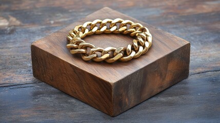 Elegant Gold Chain Bracelet on a Wooden Display Stand