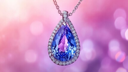 Elegant Blue Teardrop Pendant Necklace with Shimmering Stones