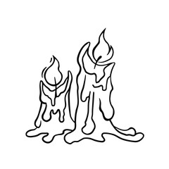 black and white line burning candles hand drawn illustration vector