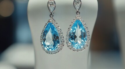 Elegant Blue Teardrop Earrings with Clear Gemstone Accents