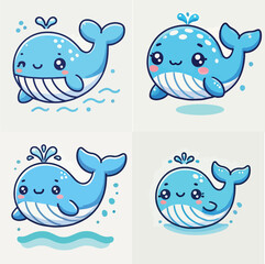 Cute blue whale spraying water vector illustration in kawaii cartoon style © Ayu