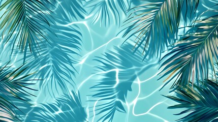 Pool surface with tropical palm leaves shadow, refreshing background