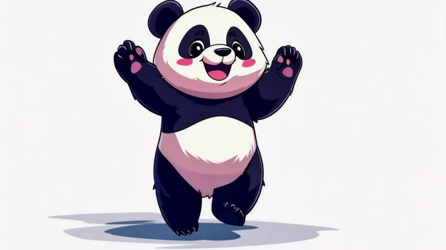 Cute cartoon panda waving happily in a playful pose with a cheerful expression against a simple light background