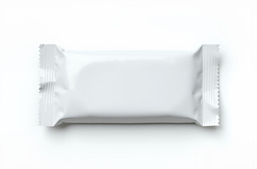 A white blank empty candy bar, chocolate wrapper, cover, lying flat, with visible folds, isolated on white background, ready for branding