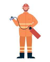 firefighter with extinguisher