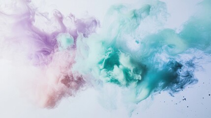 Obraz premium Dreamy bursts of soft mint, baby blue, and lilac blend like watercolor splashes on a foggy canvas, creating a fluid composition with swirling patterns and unpredictable elegance